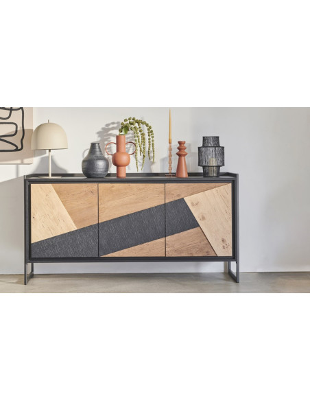 GRAFFIK - Enfilade 3 portes bois avec option LED  