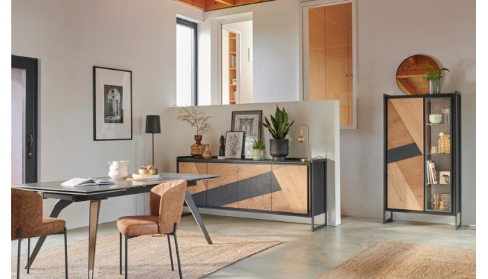 GRAFFIK - Enfilade 3 portes bois avec option LED  
