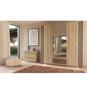 Majestic - Armoire 2 portes bois et 1 porte miroir coulissantes 
